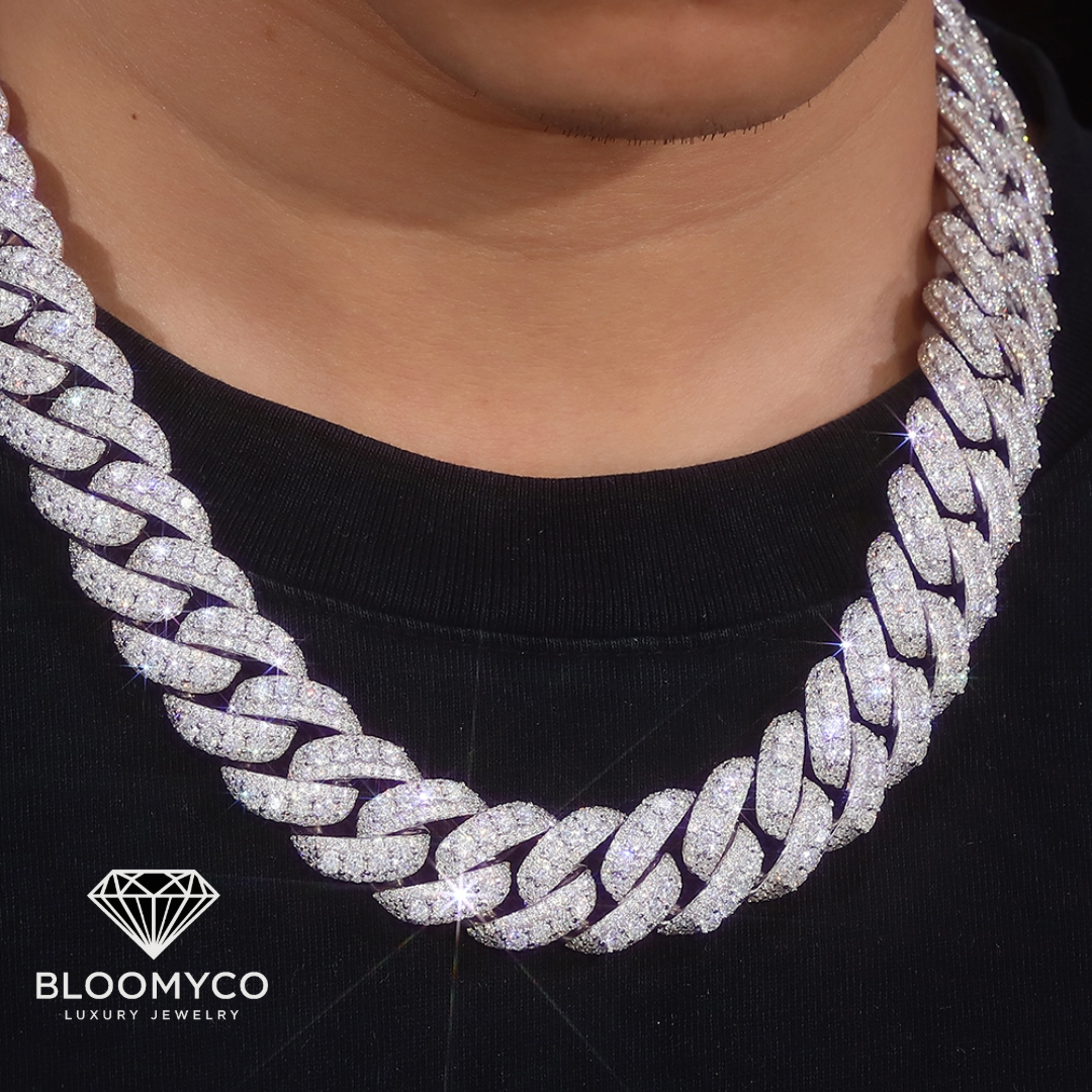 Silver and Moissanite Cuban Link Chain