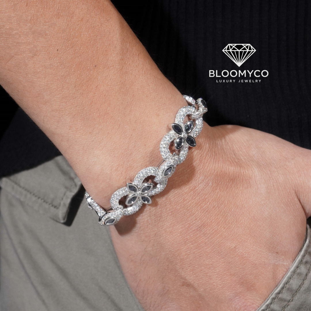 Silver Moissanite Floral Link Bracelet