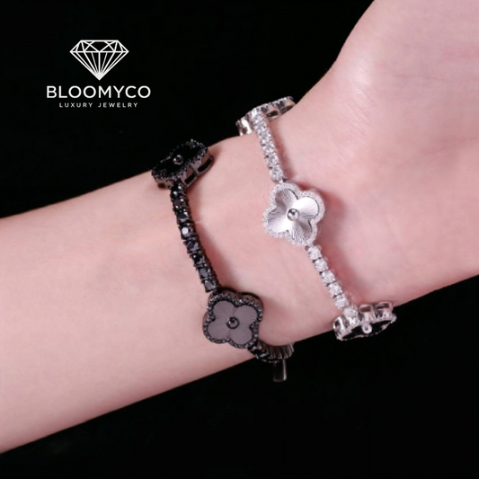 14K Gold 3MM Moissanite Four-Leaf Clover Tennis Bracelet