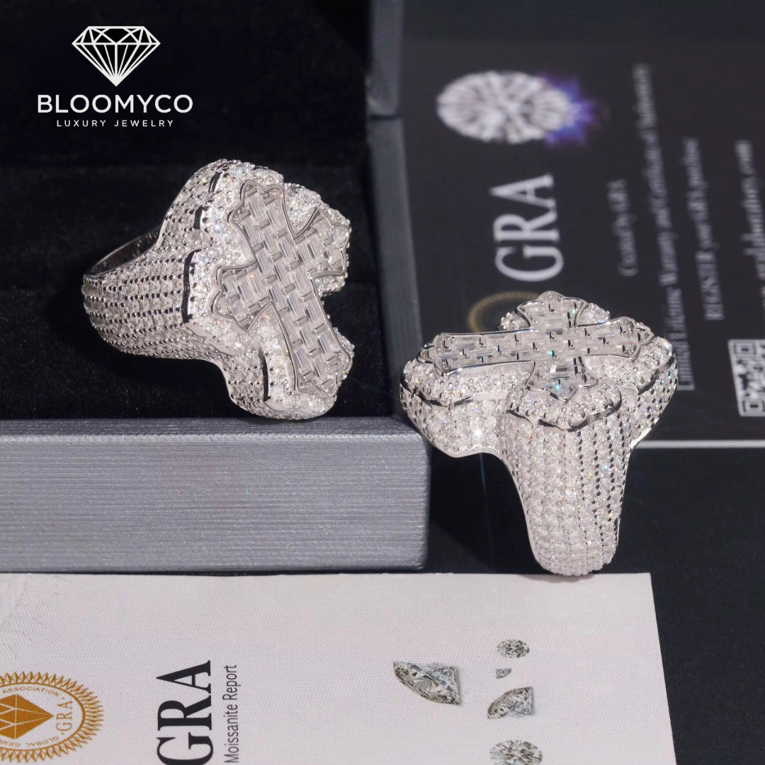 Iced Out Cross Ring β BloomyCo Luxury Moissanite Statement Ring