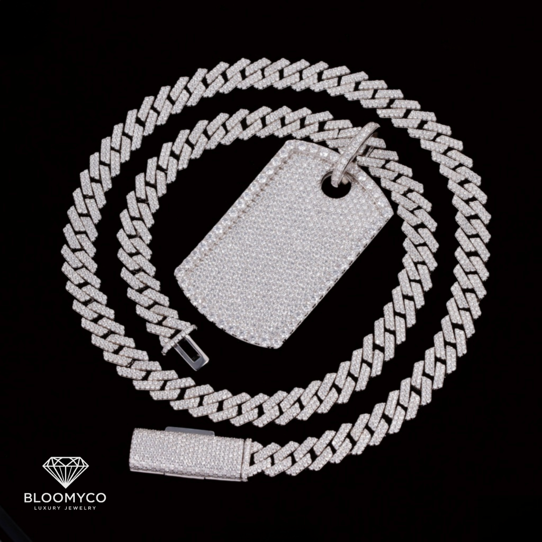 Moissanite Dog Tag Pendant 14K White Gold