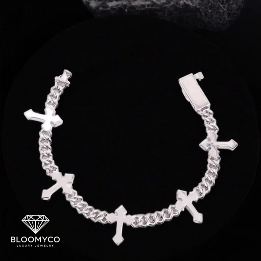 6MM Moissanite Cross Cuban Link Bracelet 14K Gold