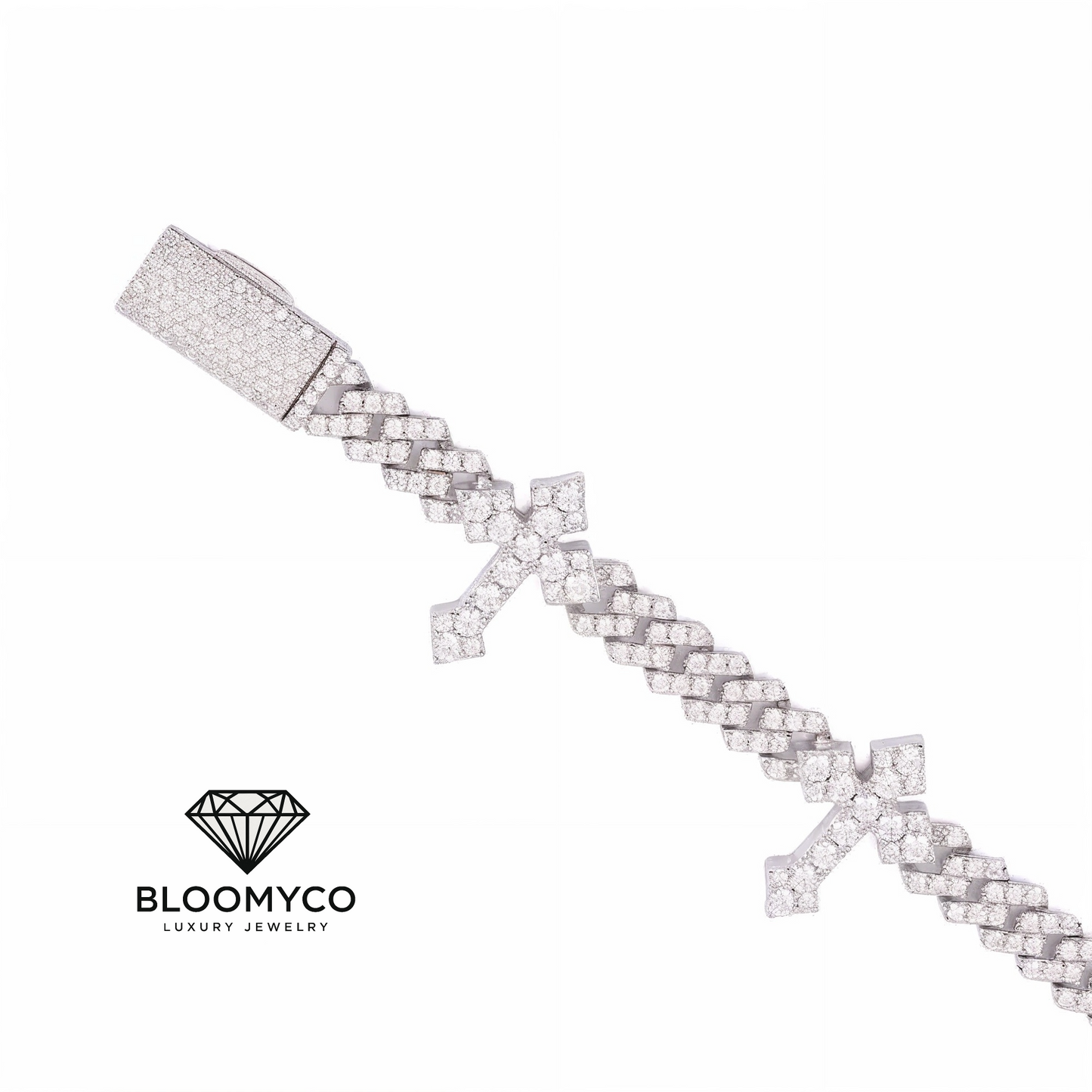 6MM Moissanite Cross Cuban Link Bracelet 14K Gold