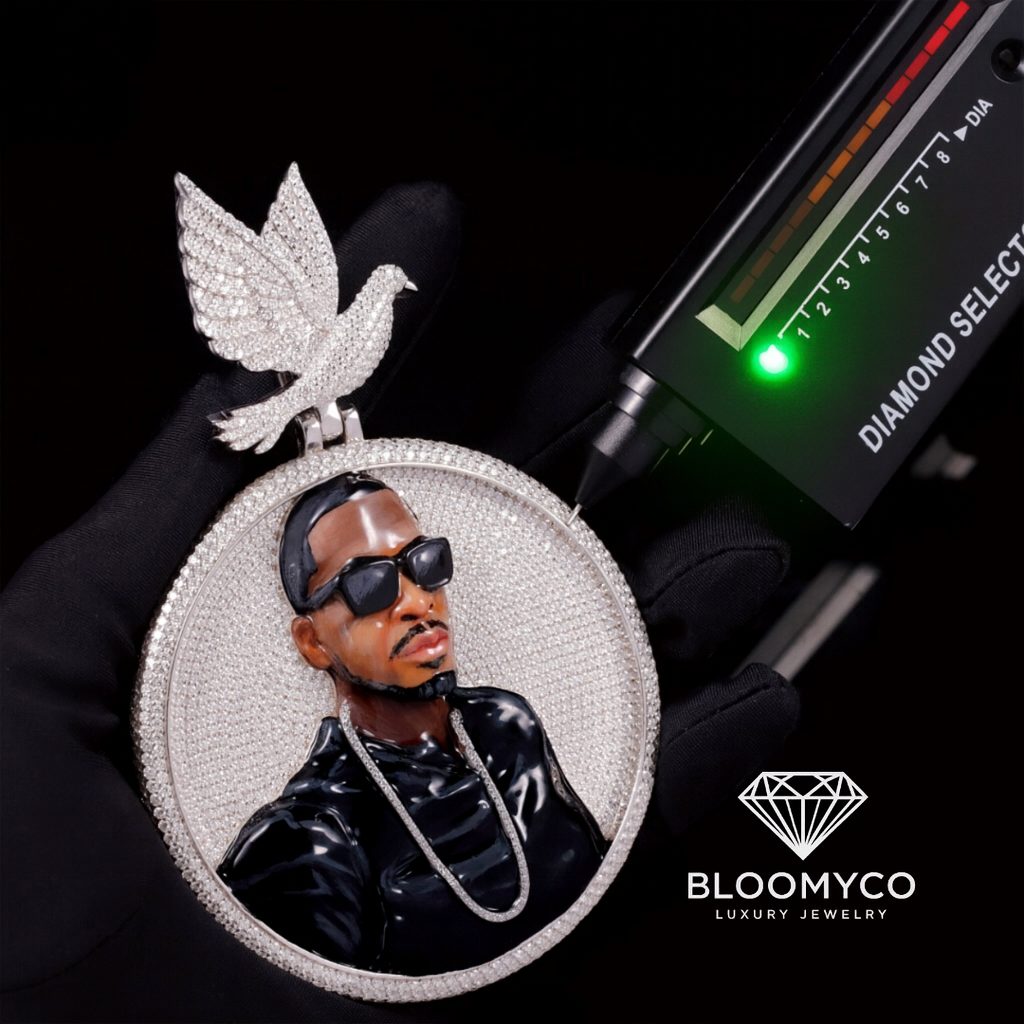 3D Enamel Custom Photo Pendant – VVS Moissanite + Dove Bail