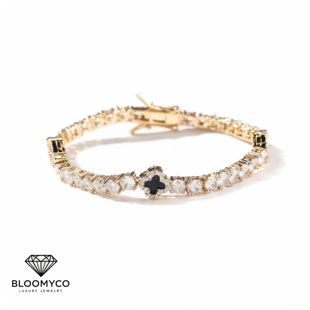 Four-Leaf Clover CZ Tennis Bracelet – Gold & Silver Plated