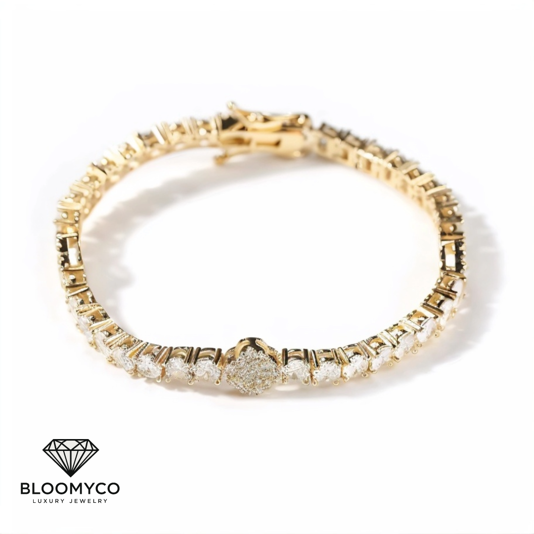 Four-Leaf Clover CZ Tennis Bracelet – Gold & Silver Plated
