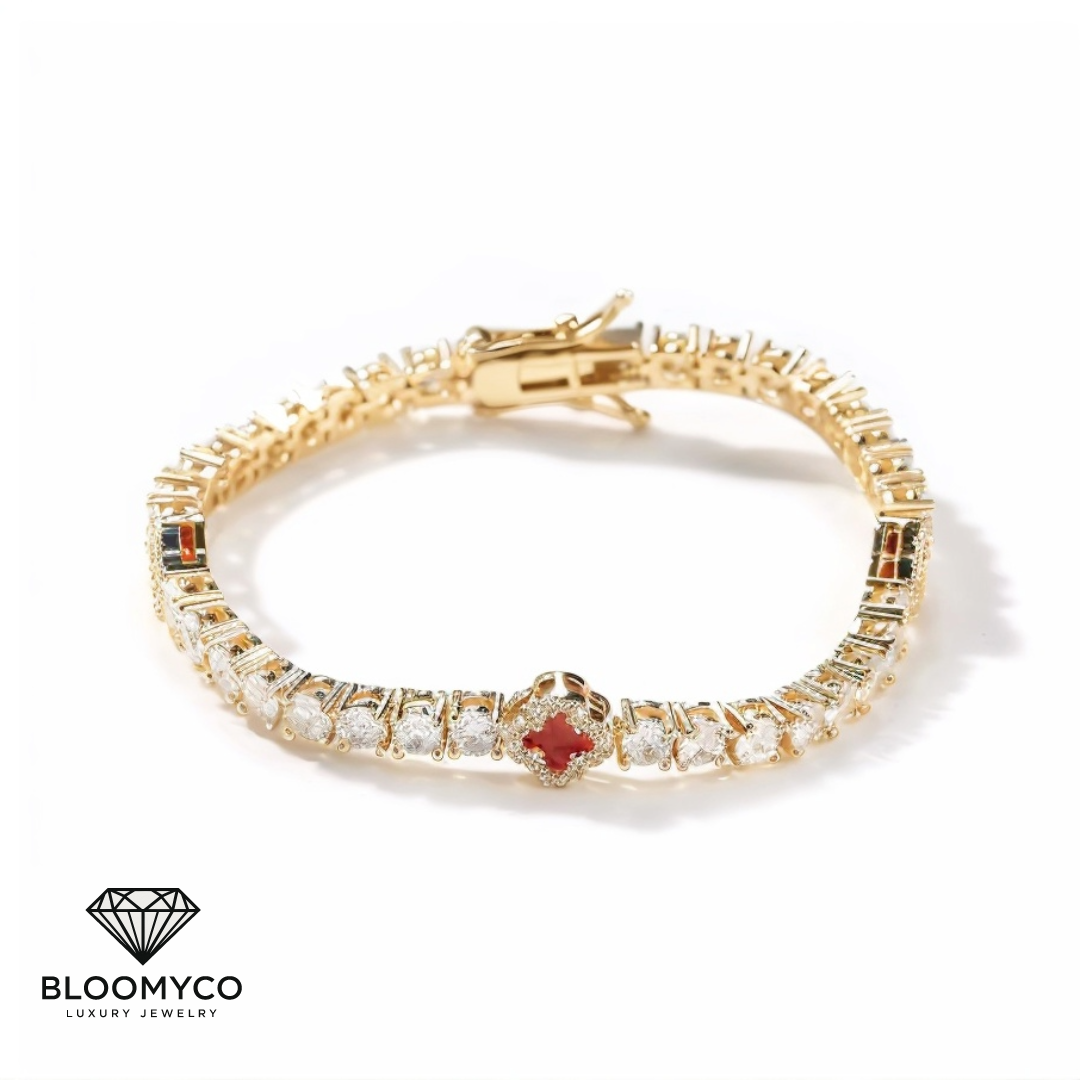 Four-Leaf Clover CZ Tennis Bracelet – Gold & Silver Plated
