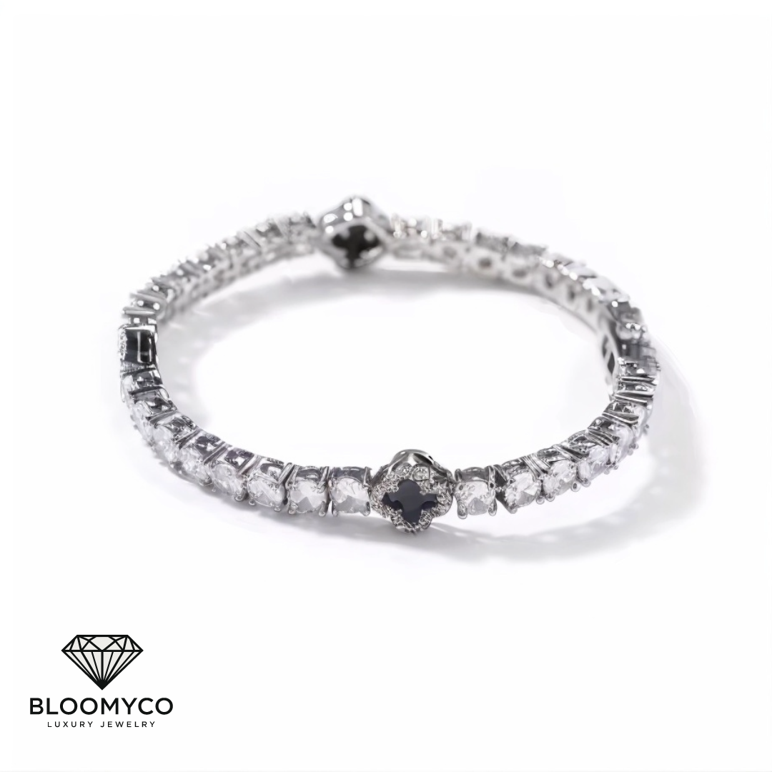 Four-Leaf Clover CZ Tennis Bracelet – Gold & Silver Plated