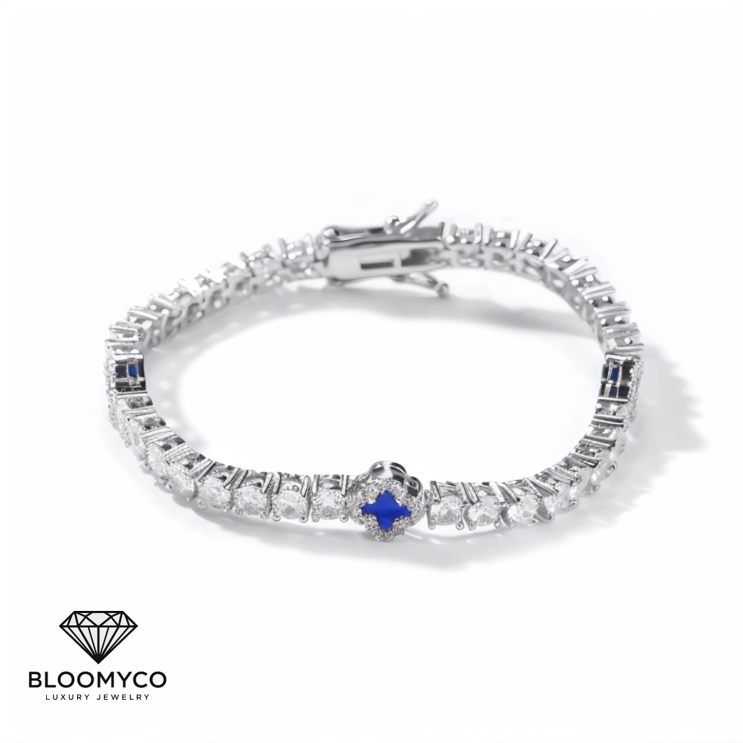 Four-Leaf Clover CZ Tennis Bracelet – Gold & Silver Plated