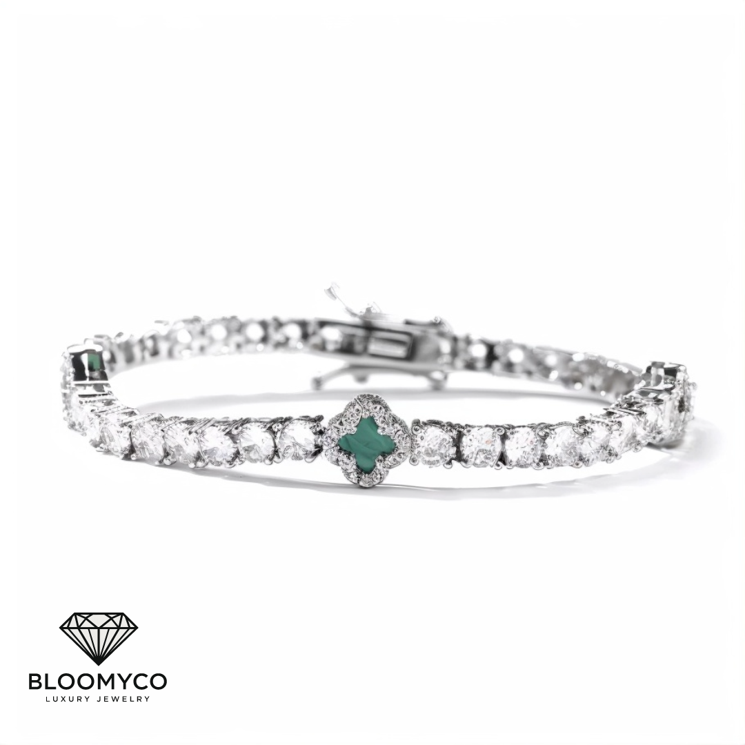 Four-Leaf Clover CZ Tennis Bracelet – Gold & Silver Plated