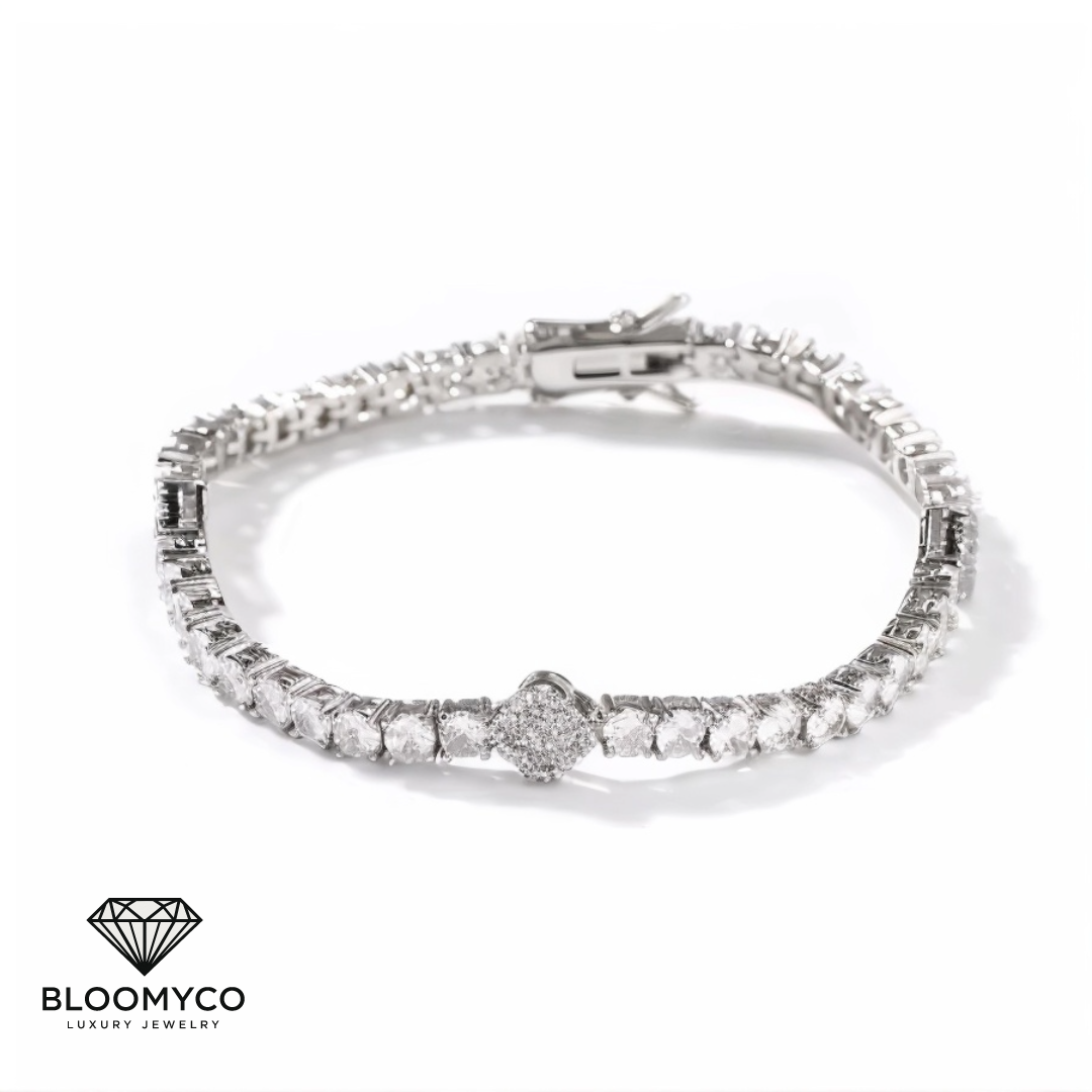 Four-Leaf Clover CZ Tennis Bracelet – Gold & Silver Plated