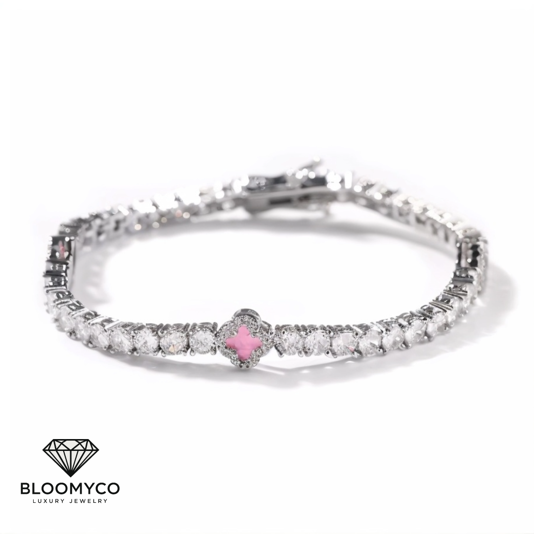 Four-Leaf Clover CZ Tennis Bracelet – Gold & Silver Plated