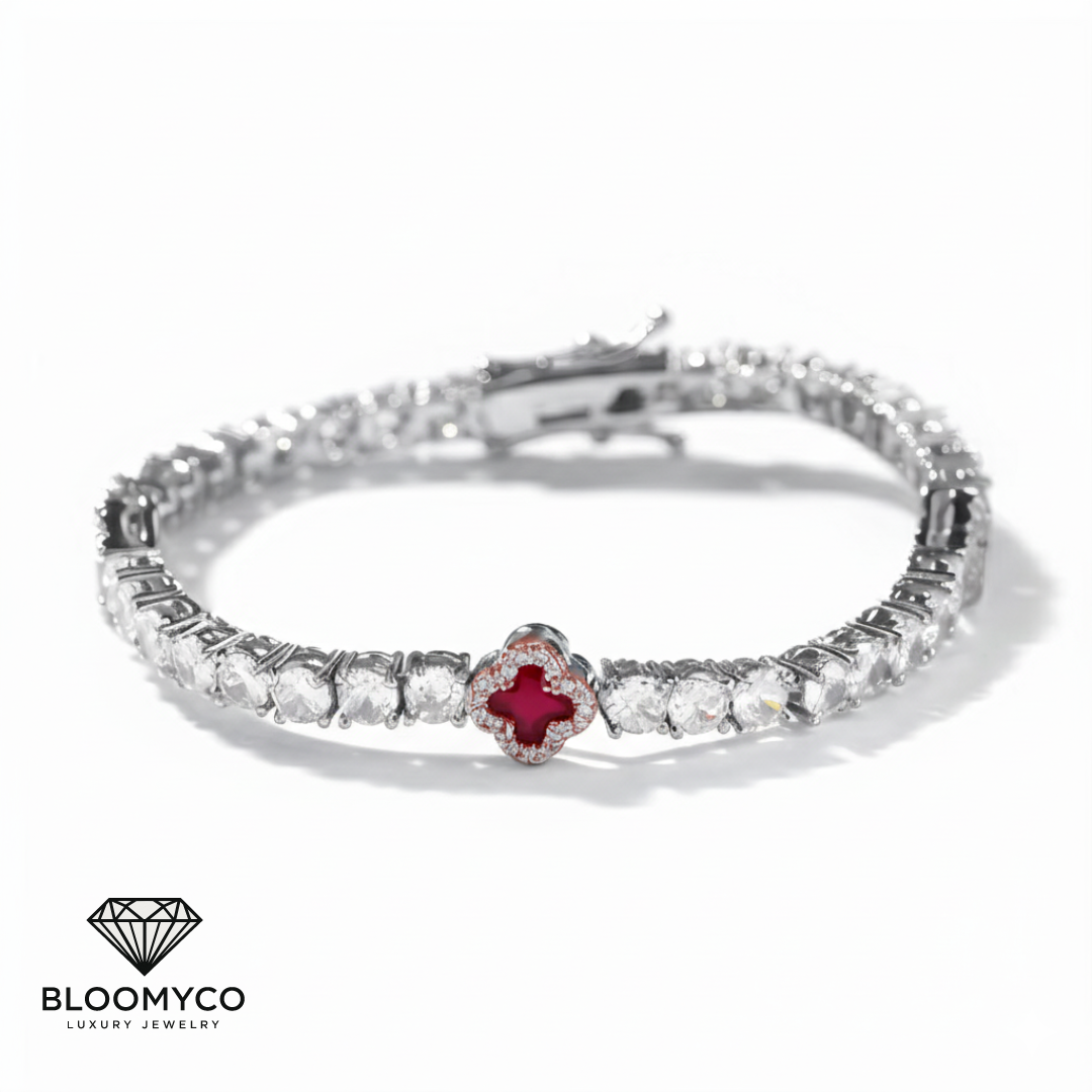 Four-Leaf Clover CZ Tennis Bracelet – Gold & Silver Plated