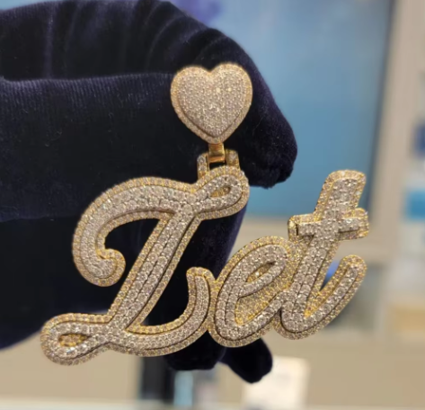 Custom Heart Bail Fully Iced Out Moissanite Raised Letter Pendant