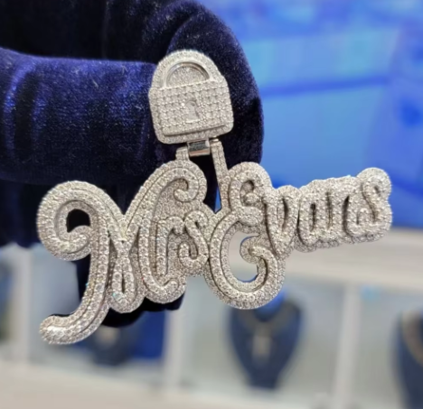 Custom Heart Bail Fully Iced Out Moissanite Raised Letter Pendant