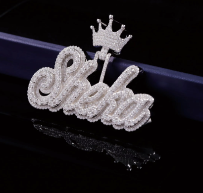 Custom Heart Bail Fully Iced Out Moissanite Raised Letter Pendant