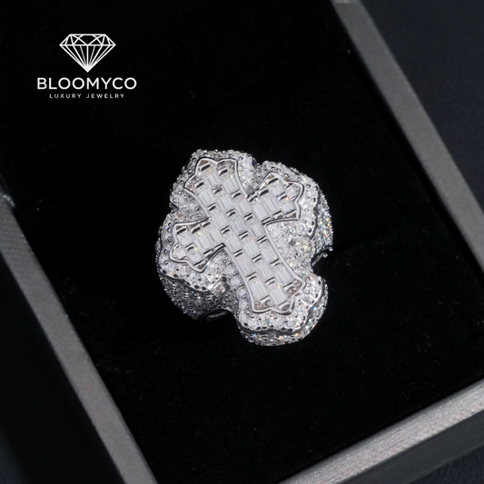 Iced Out Cross Ring – BloomyCo Luxury Moissanite Statement Ring
