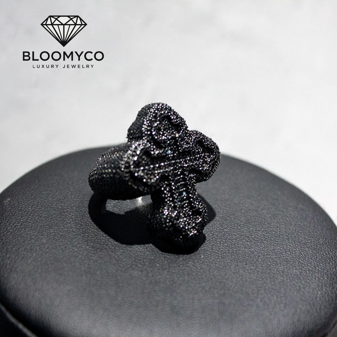 Black diamond moissanite / 2 Tone Cross ring