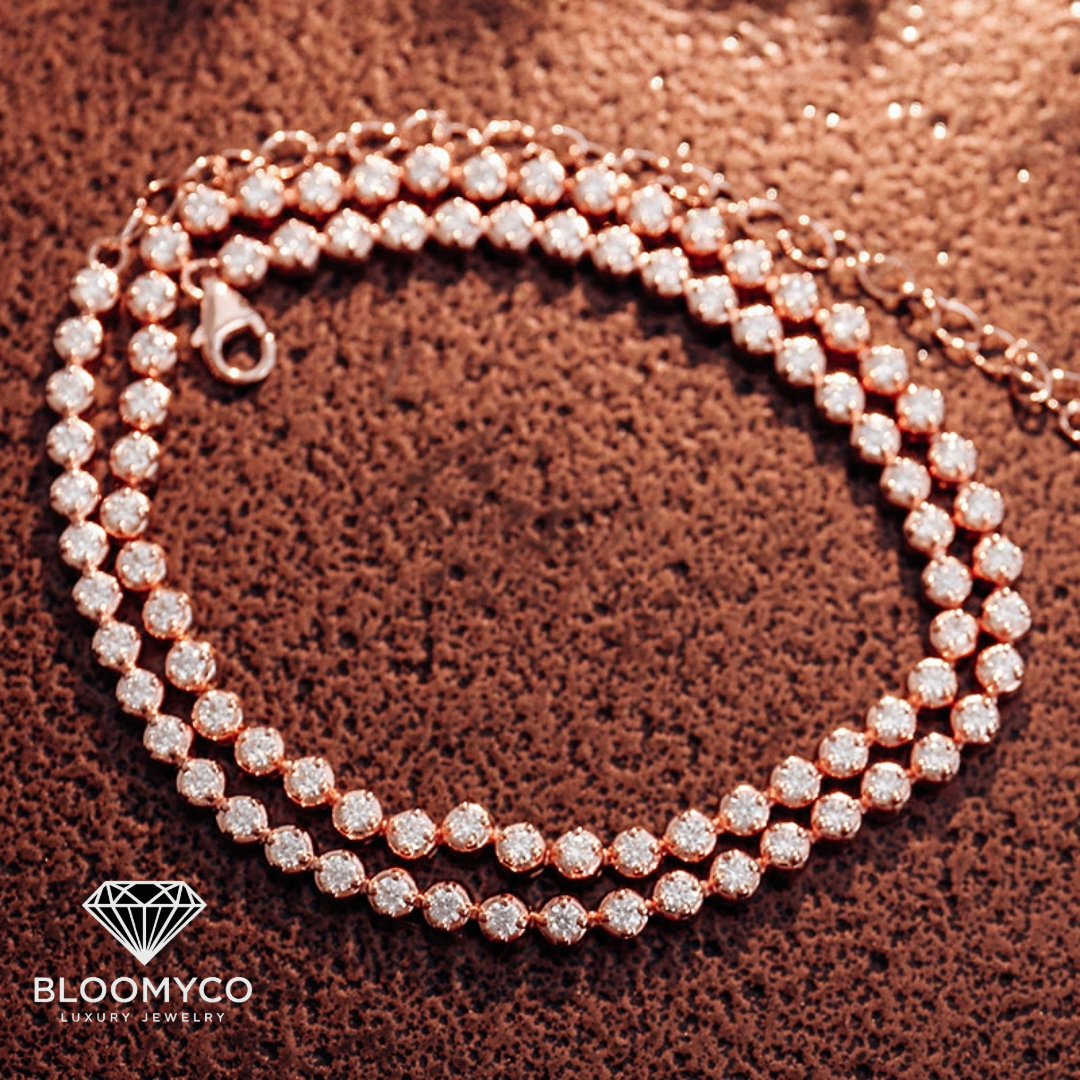 14K Real Rose Gold Moissanite Tennis Chain