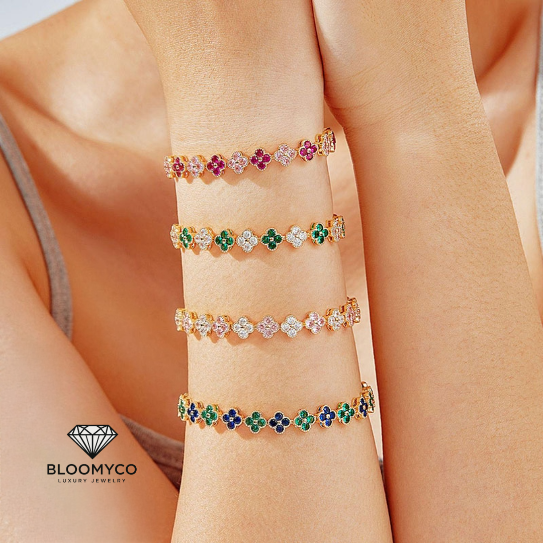 🌸 Luxe Floral CZ Bracelet – 18K Gold-Plated Elegance