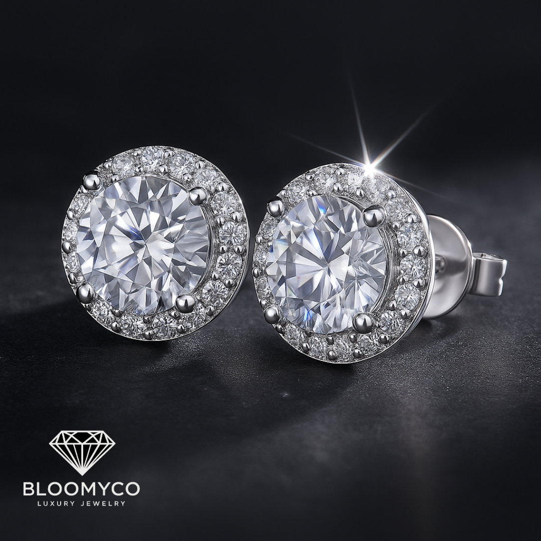 Moissanite Halo Stud Earrings 3mm-7.5mm