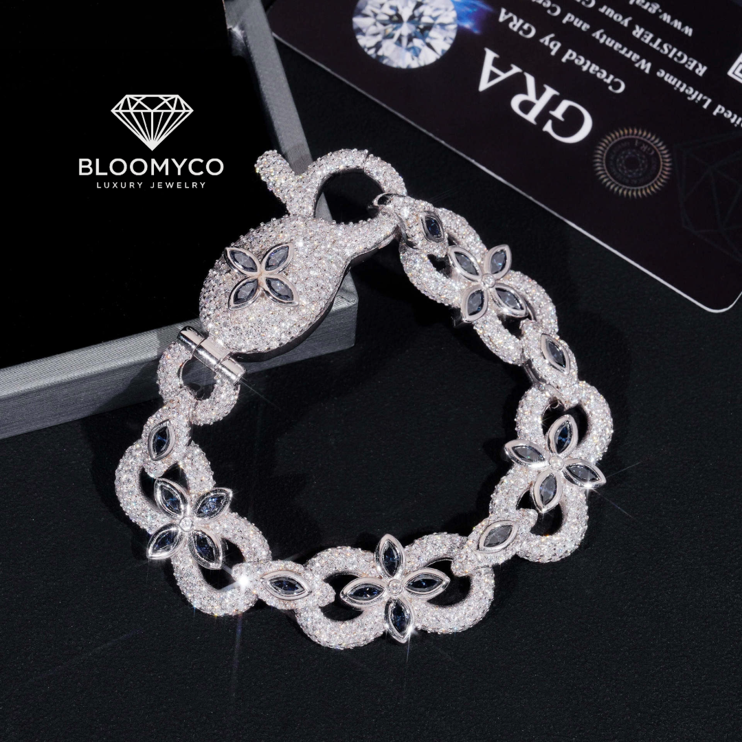 Silver Moissanite Floral Link Bracelet