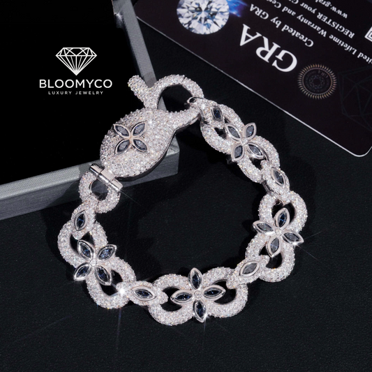 Silver Moissanite Floral Link Bracelet