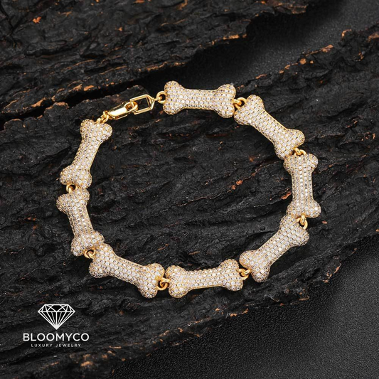 Iced Out Bone Link Bracelet – Silver Plated Brass with CZ Stones