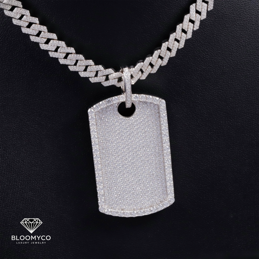 Moissanite Dog Tag Pendant 14K White Gold