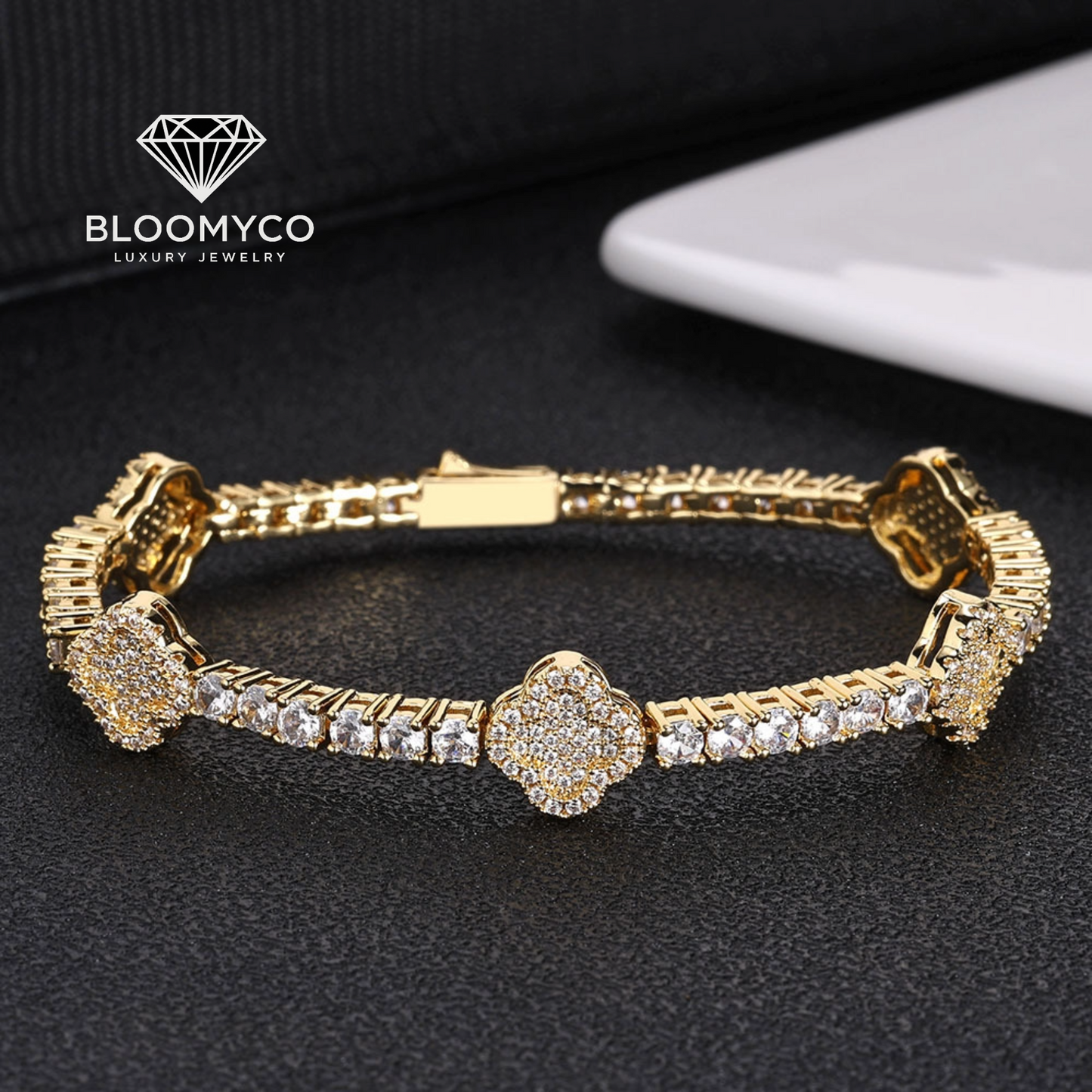 Clover CZ Tennis Bracelet – Gold & Silver Plated