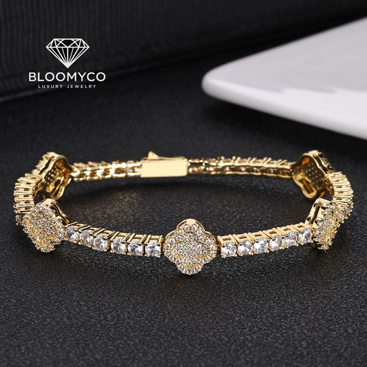 Clover CZ Tennis Bracelet – Gold & Silver Plated