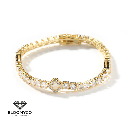 Four-Leaf Clover CZ Tennis Bracelet – Gold & Silver Plated