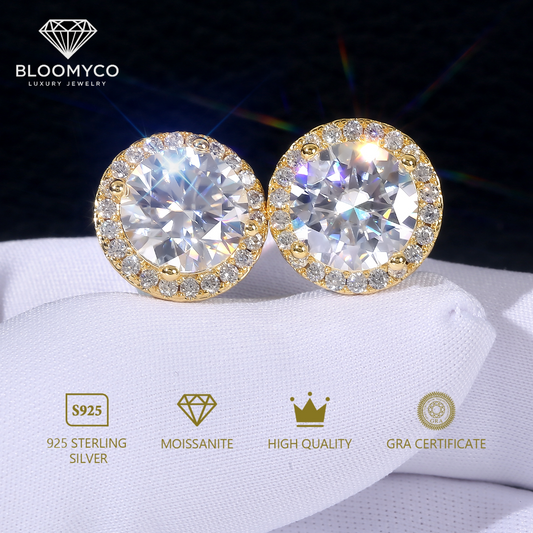 Moissanite Halo Stud Earrings 3mm-7.5mm