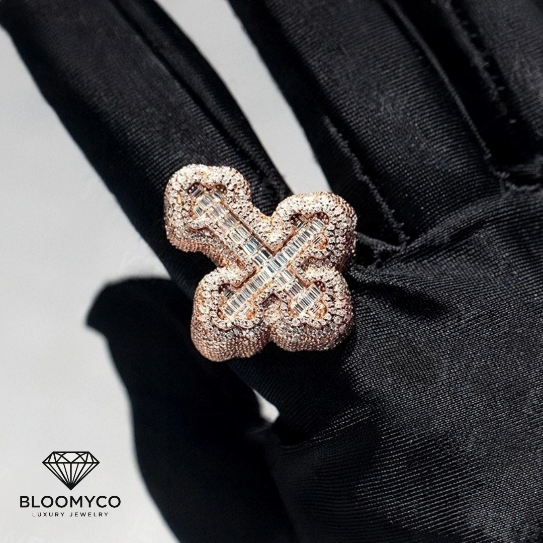 Black diamond moissanite / 2 Tone Cross ring