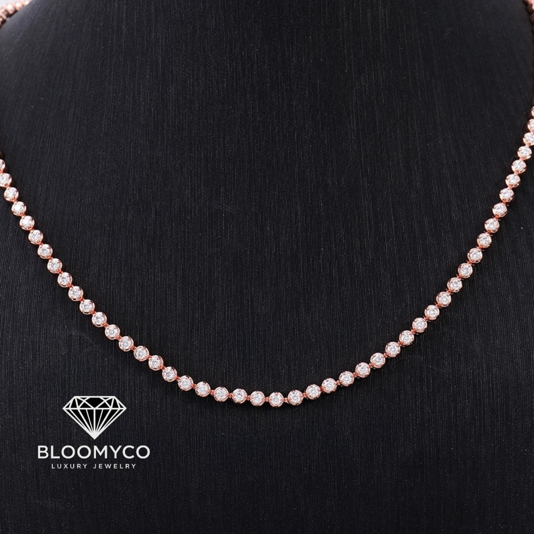 14K Real Rose Gold Moissanite Tennis Chain