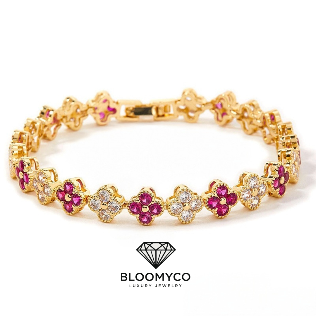 🌸 Luxe Floral CZ Bracelet – 18K Gold-Plated Elegance