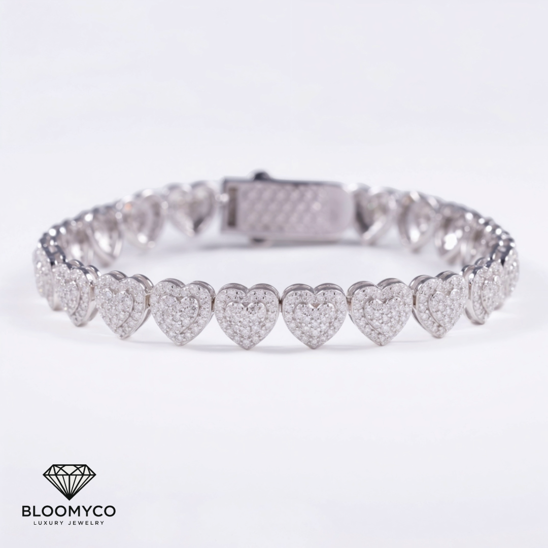 White Gold 10mm Heart Bracelet