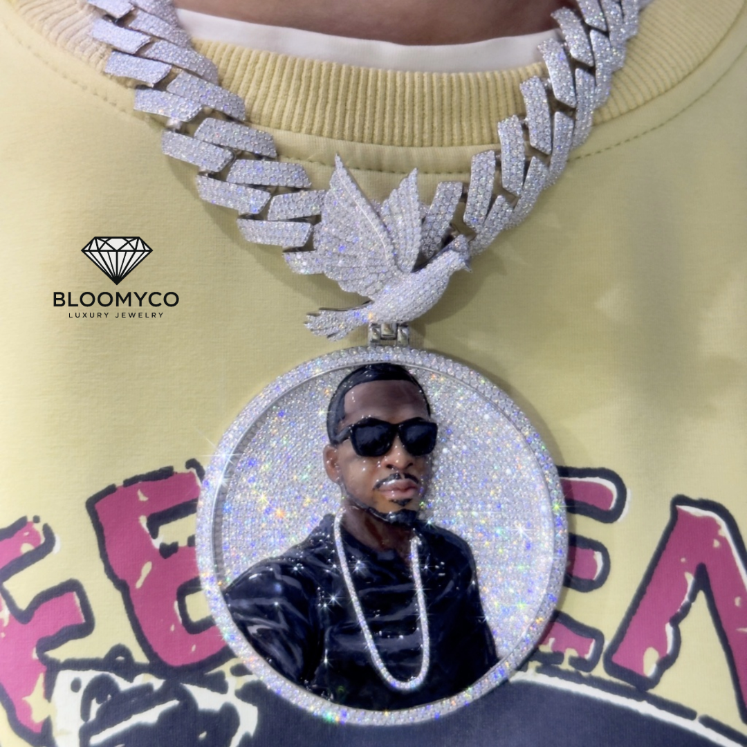 3D Enamel Custom Photo Pendant – VVS Moissanite + Dove Bail