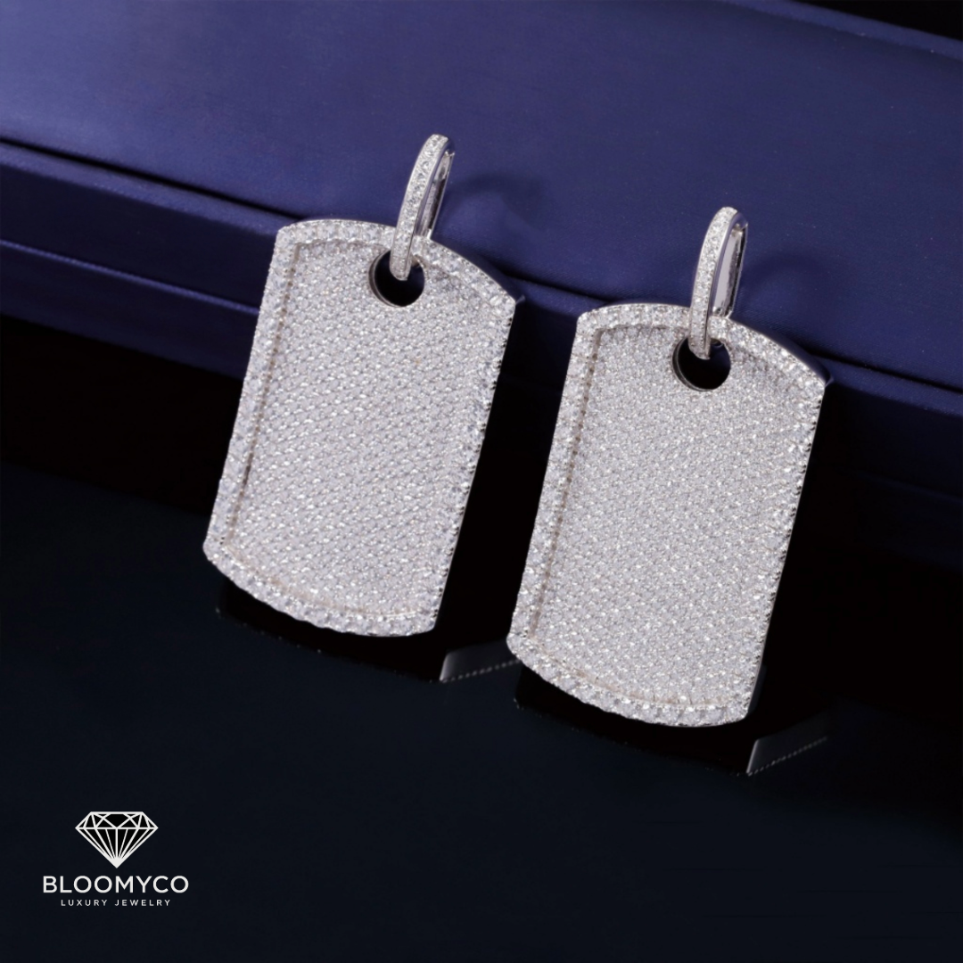 Moissanite Dog Tag Pendant 14K White Gold