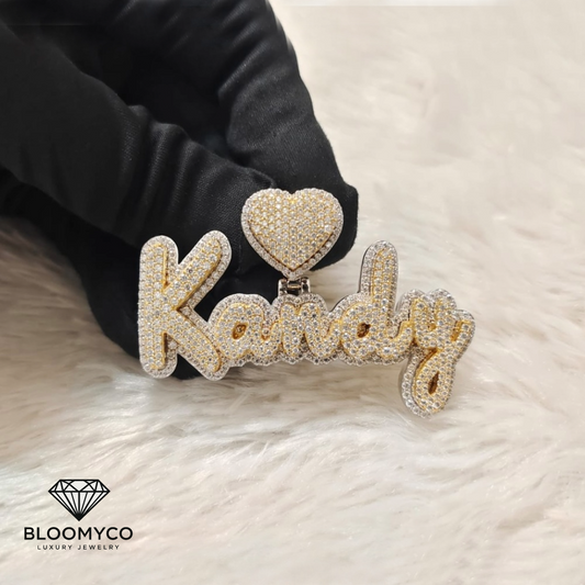 Custom Heart Bail Fully Iced Out Moissanite Raised Letter Pendant