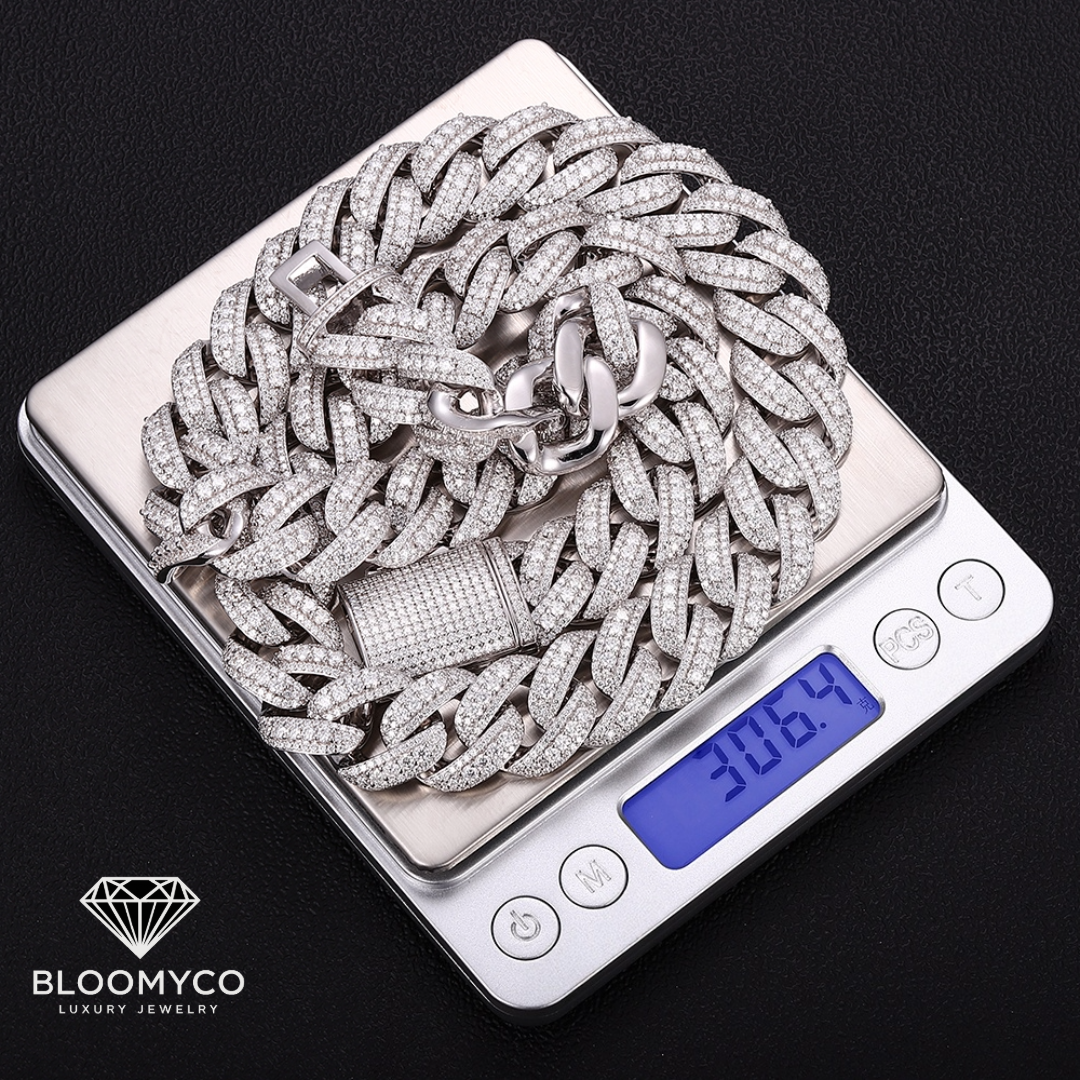 Silver and Moissanite Cuban Link Chain