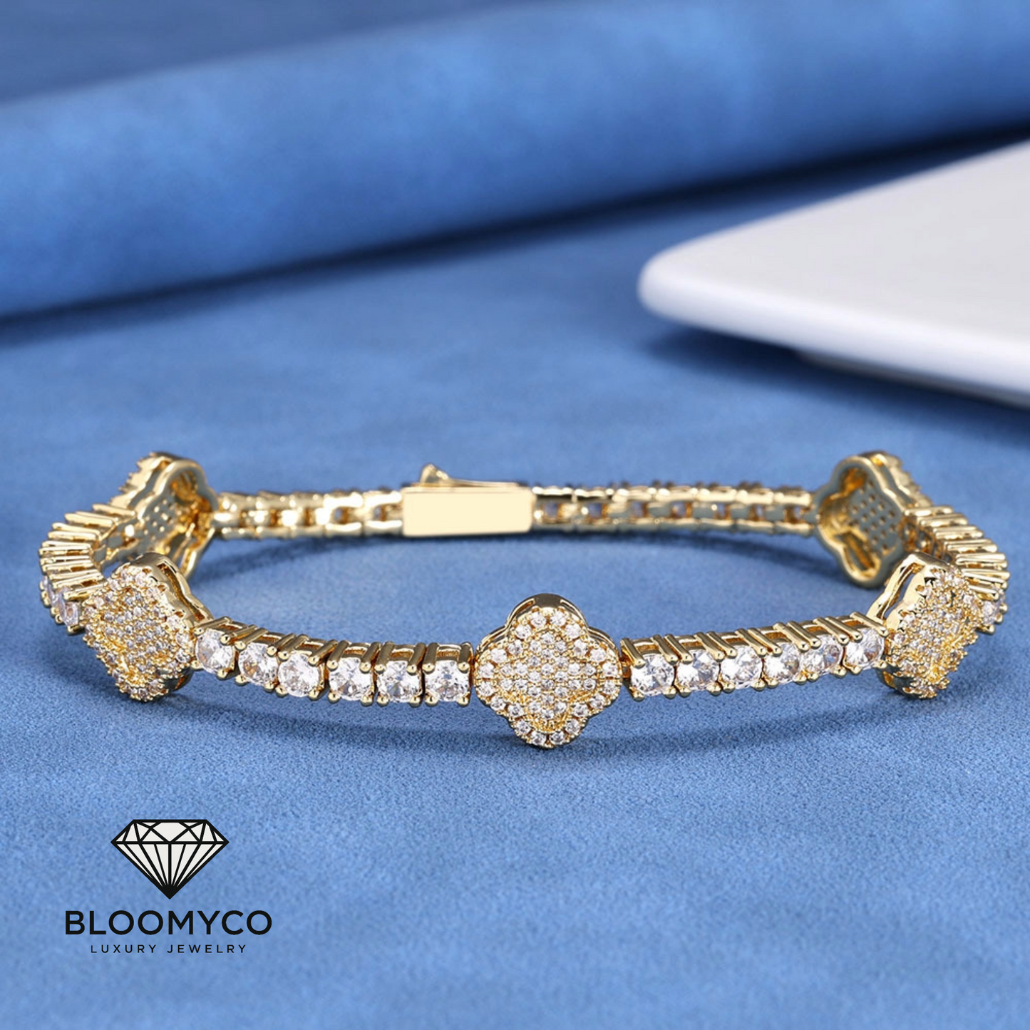 Clover CZ Tennis Bracelet – Gold & Silver Plated