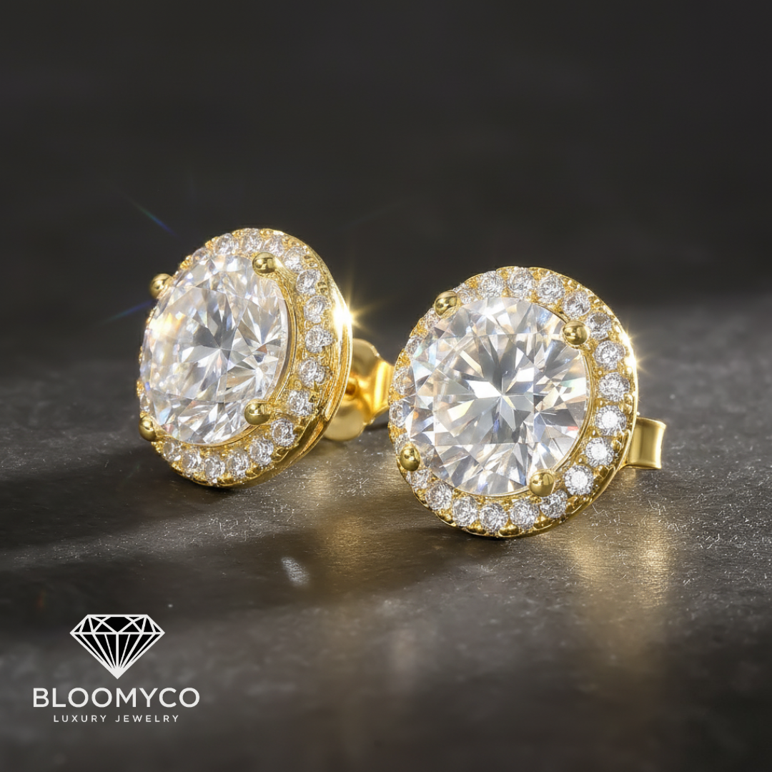 Moissanite Halo Stud Earrings 3mm-7.5mm