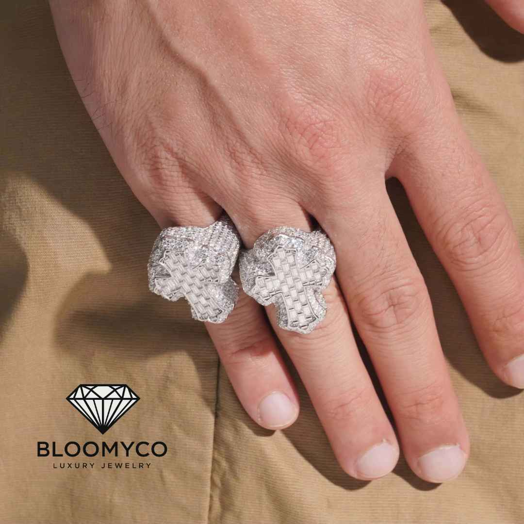 Iced Out Cross Ring – BloomyCo Luxury Moissanite Statement Ring