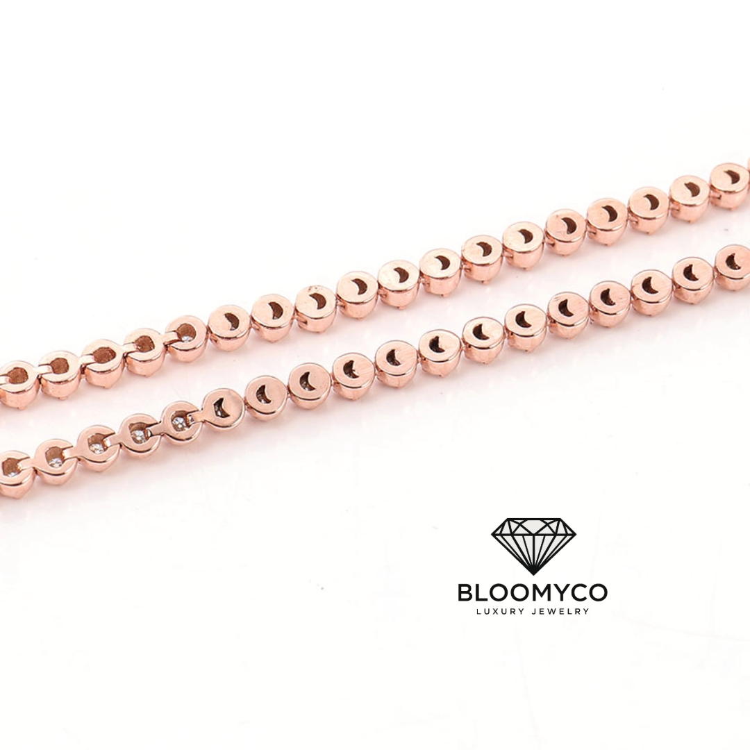 14K Real Rose Gold Moissanite Tennis Chain
