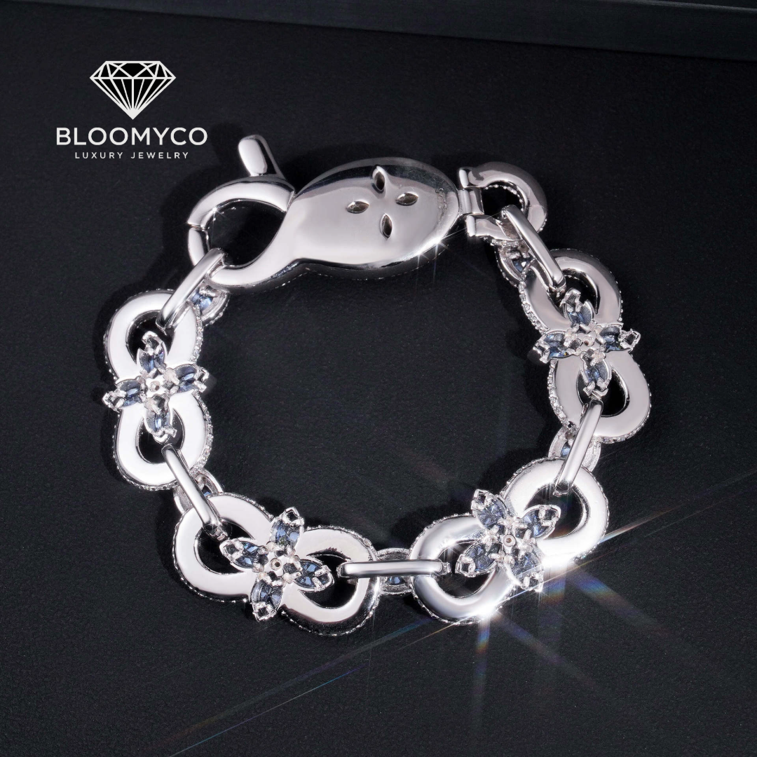 Silver Moissanite Floral Link Bracelet