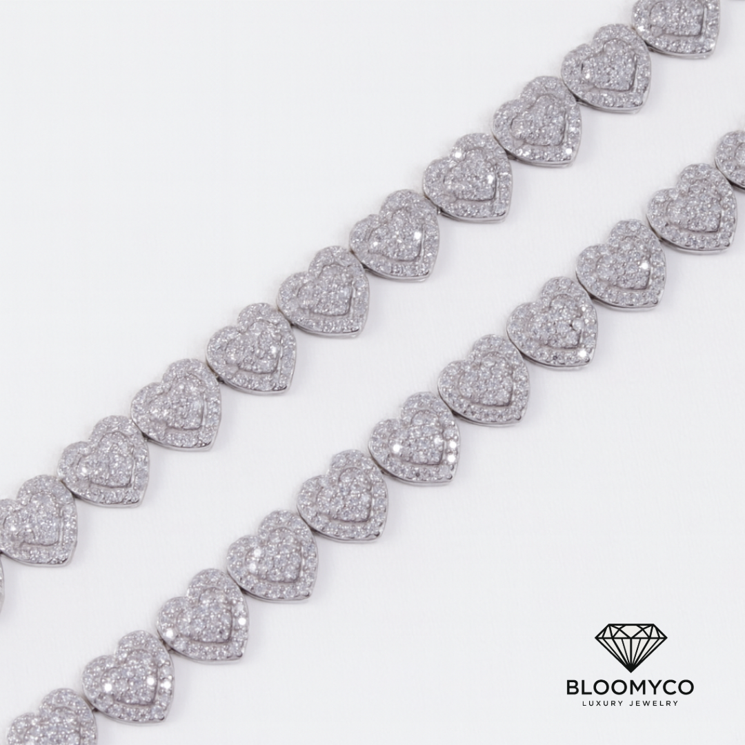 White Gold 10mm Heart Bracelet