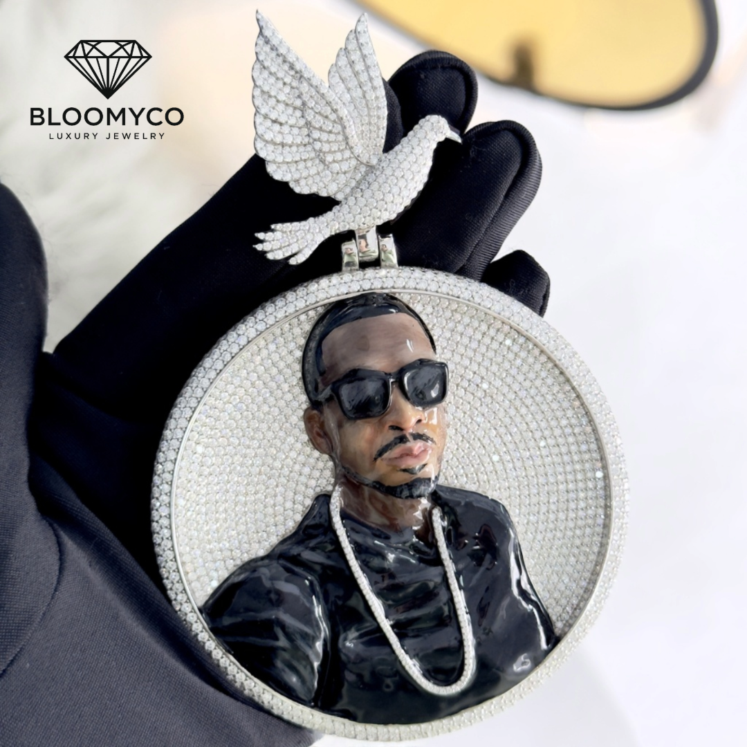 3D Enamel Custom Photo Pendant – VVS Moissanite + Dove Bail