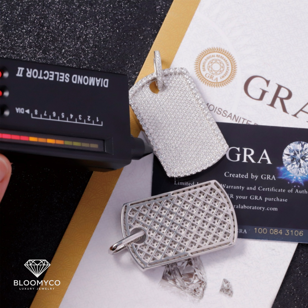 Moissanite Dog Tag Pendant 14K White Gold