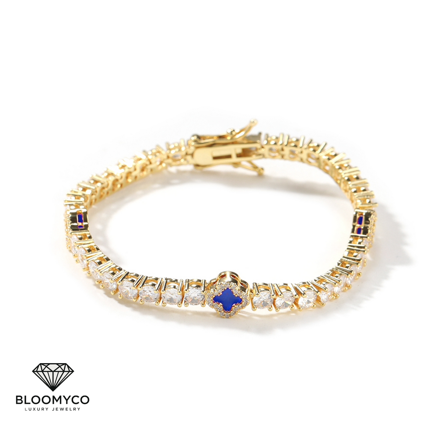 Four-Leaf Clover CZ Tennis Bracelet – Gold & Silver Plated